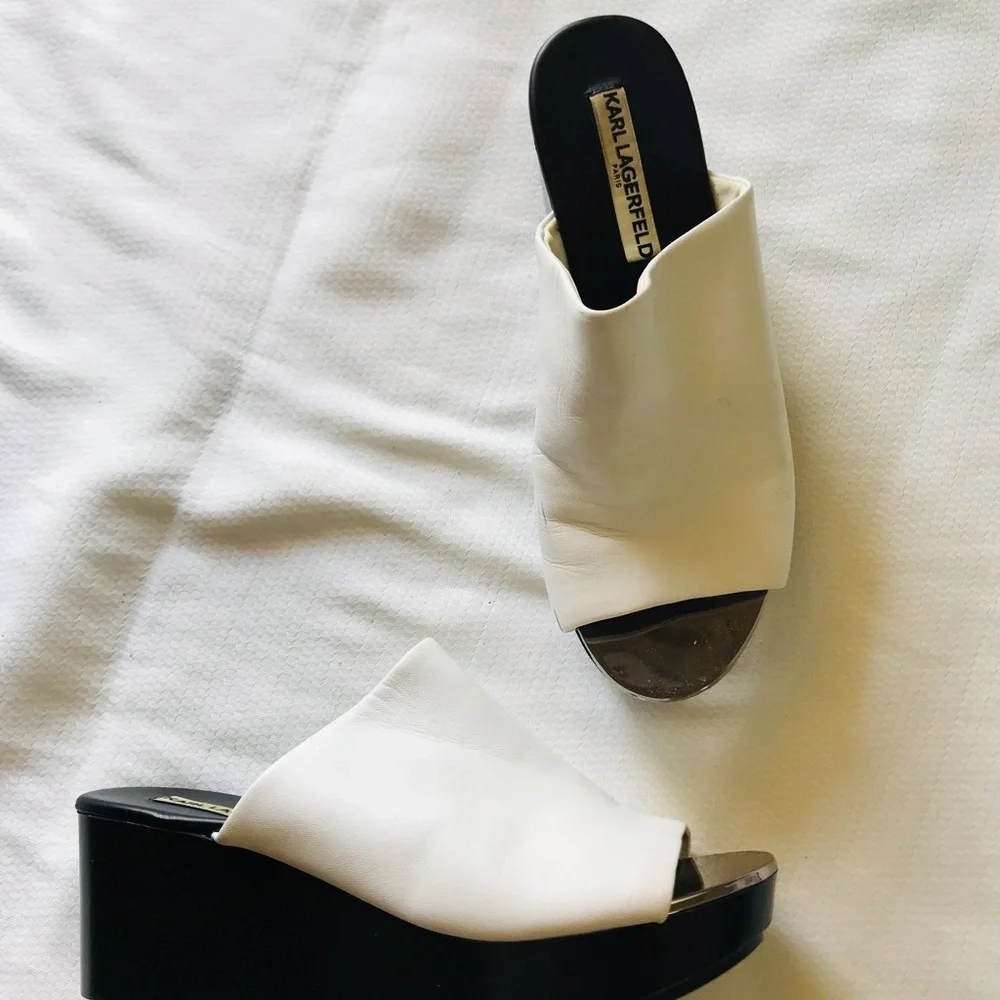 Karl Lagerfeld Black and White Women's Wedge Sandals